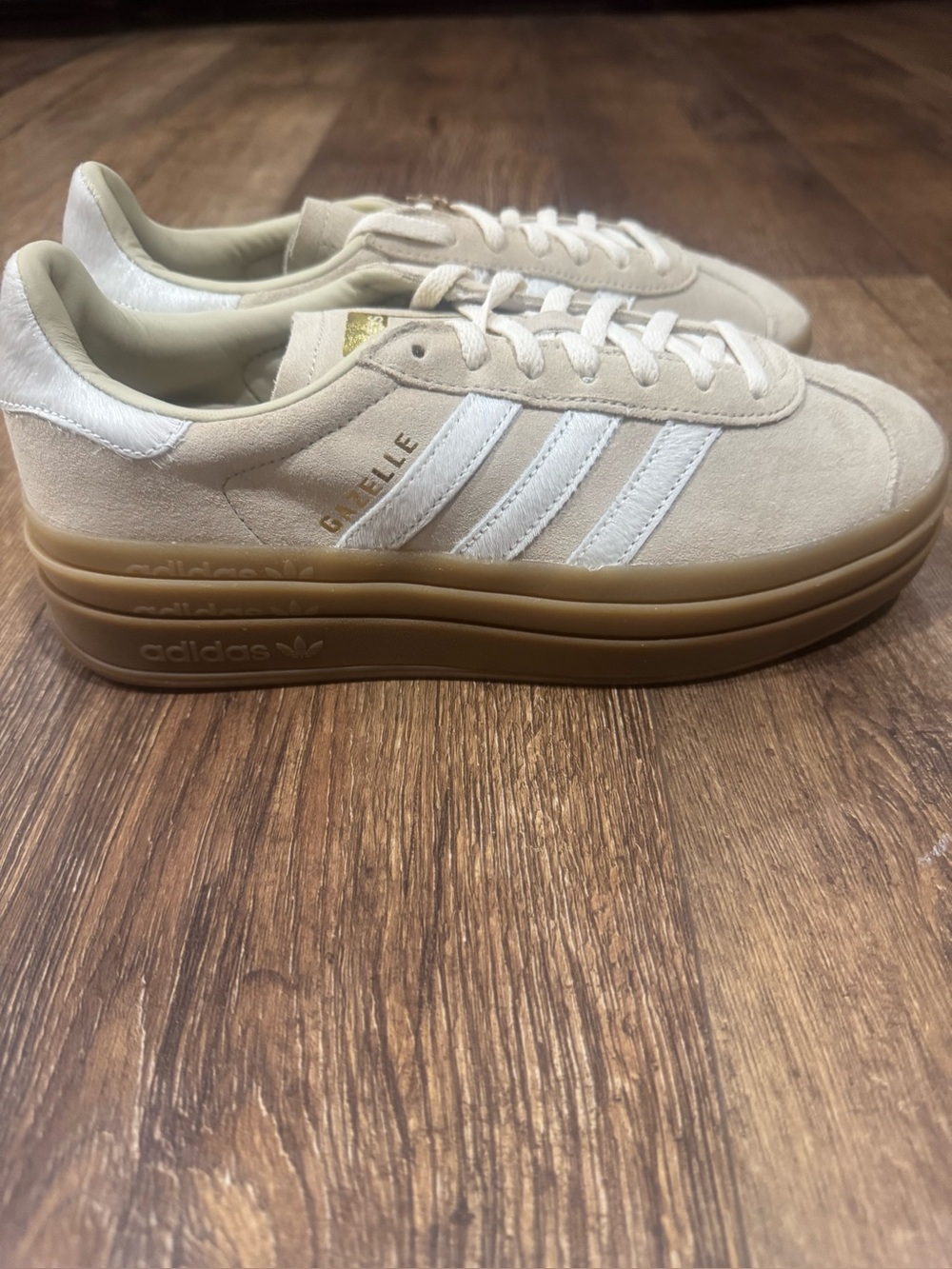 adidas platform gazelle women’s Beige and White Sneakers.